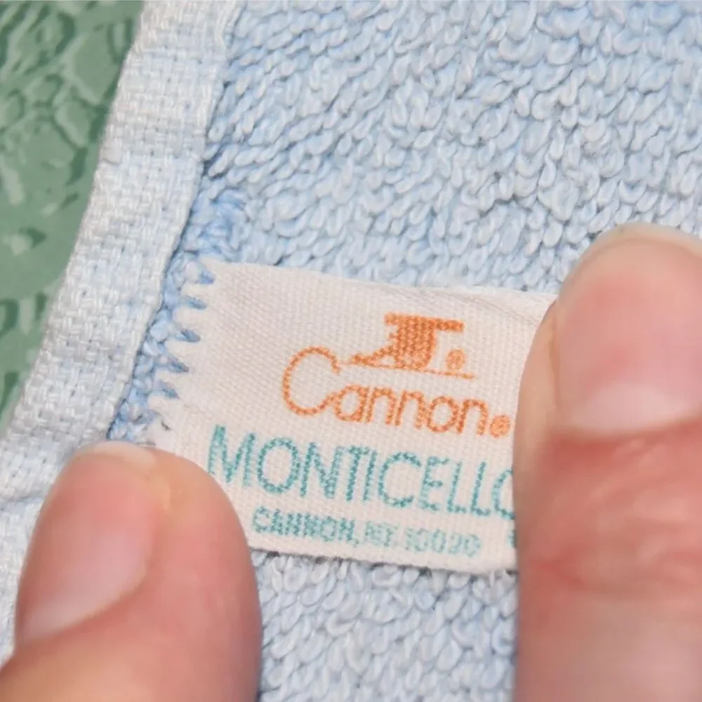Vintage Cannon Monticello Blue Bath Towel & Hand Towel Set Fringe USA